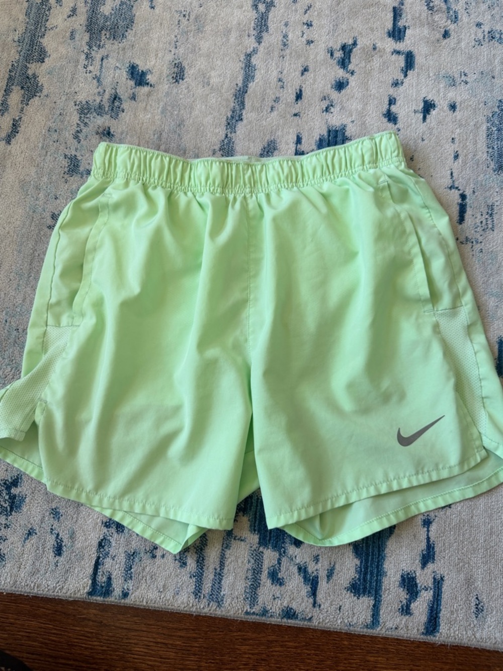 Nike Light Neon Green Running Shorts with Silver Swoosh